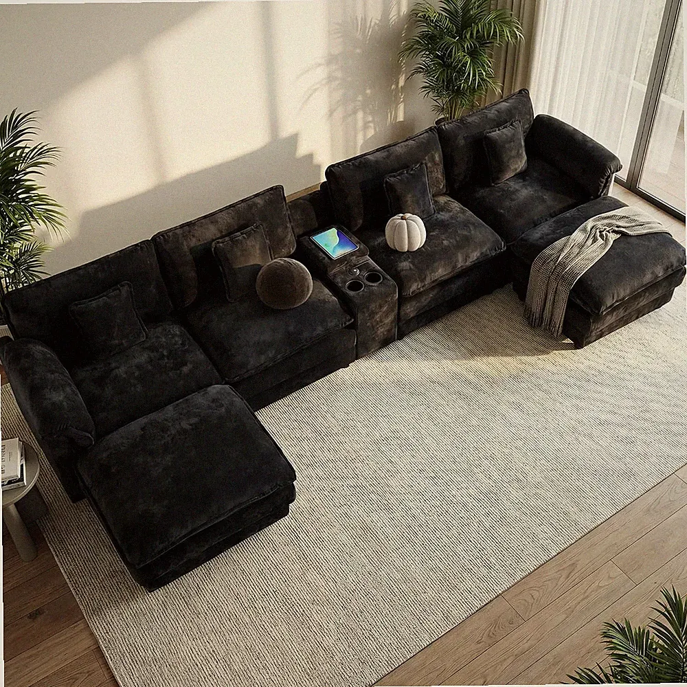 152" Oversized Cloud Sectional Couch for Living Room, Black