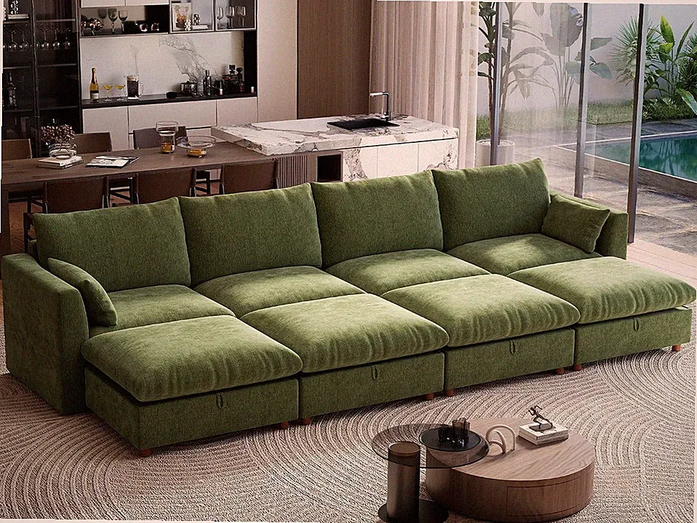 152" Oversized Modular Sectional Sofa, Modern Cloud Couch with 4 Storage Ottoman