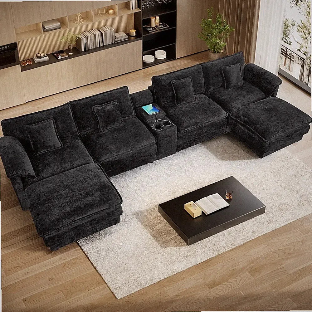152"Oversized Modular U-Shaped Sectional Sofa Set w/Central Console 6 Seat Couch