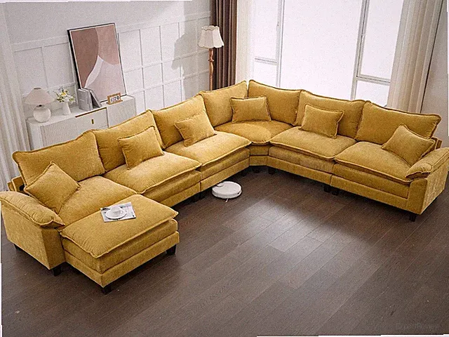 152" Sectional Sofa Cloud Couch, Modern Chenille Comfy Upholstered 6-Seat Sofa w
