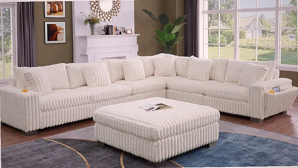 152x117" Oversized Modular Sofa Sectional Modern Cream Plush Fabric FREE OTTOMAN