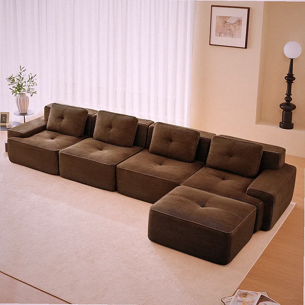 153" Modern L-Shaped Modular Sectional Sofa for Living Room,Corduroy Fabric,4