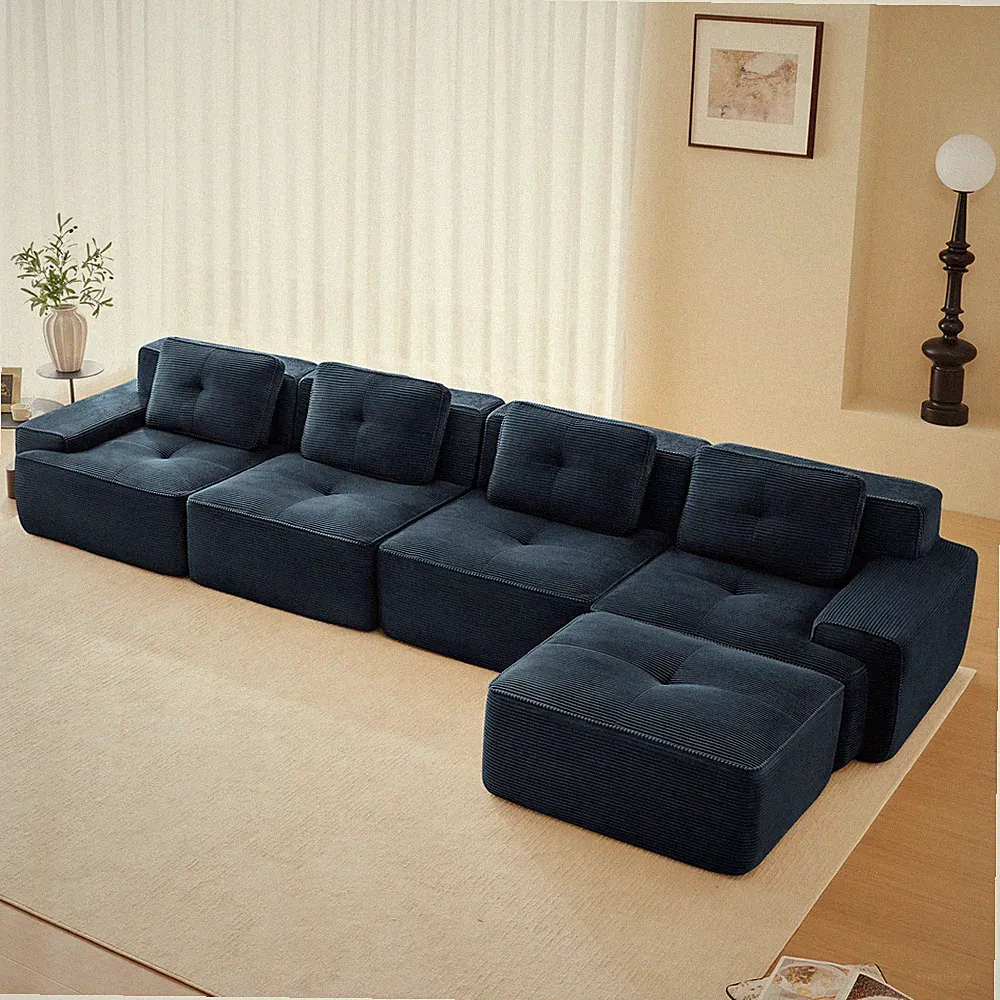 153" Modern L-Shaped Modular Sectional Sofa for Living Room,Corduroy Fabric,4-S