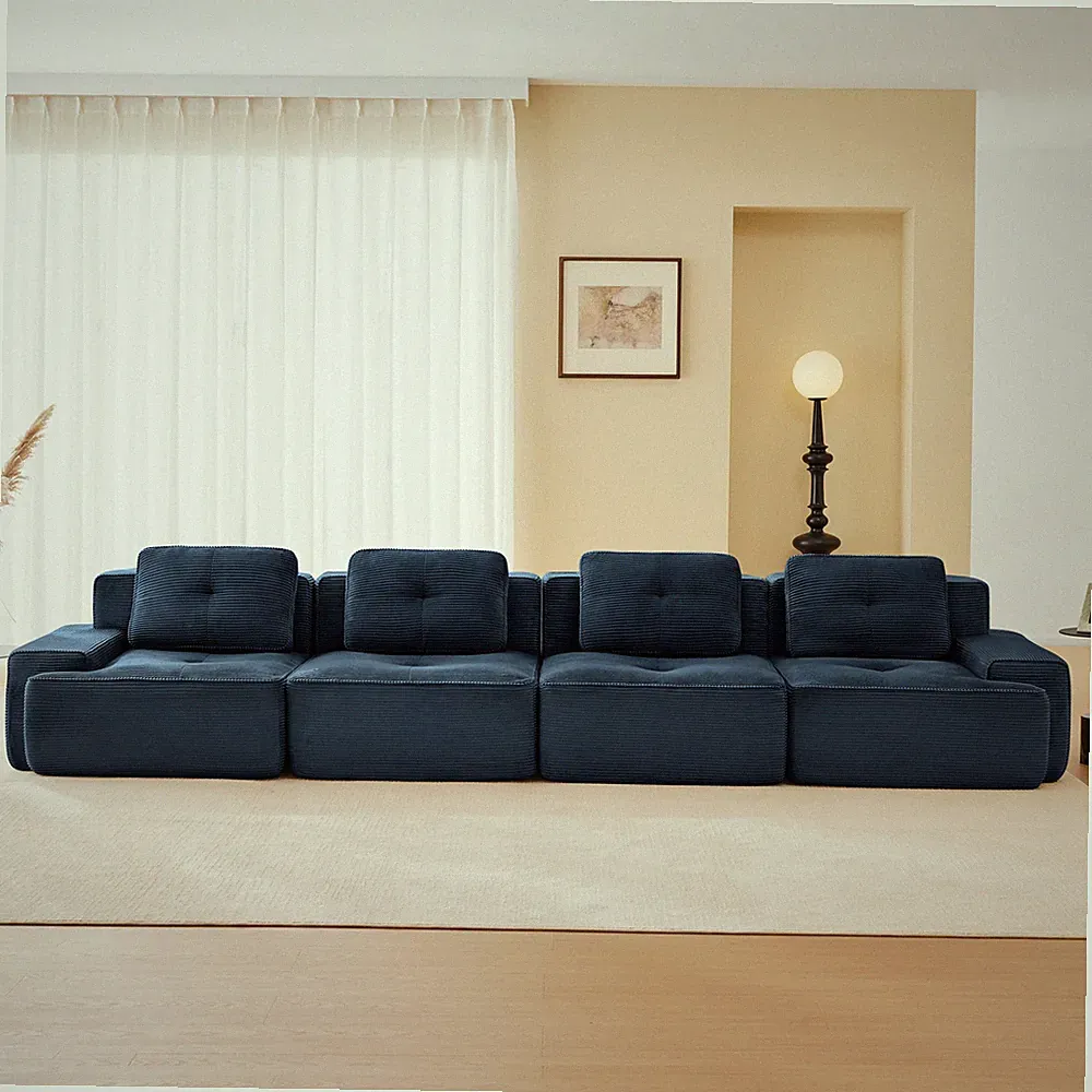 153" Modern Modular Sectional Sofa for Living Room, Corduroy Fabric,4 - Blue