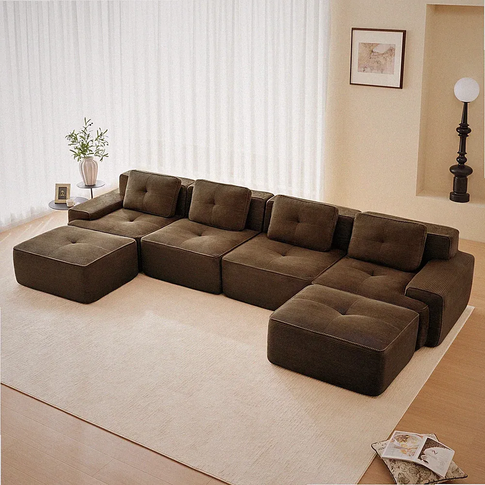 153" Modern U-Shaped Modular Sectional Sofa for Living Room, Corduroy