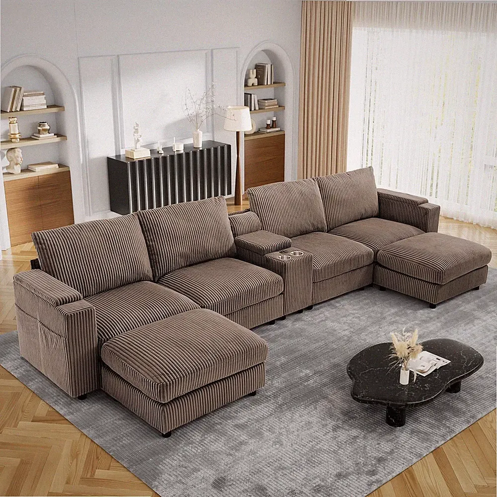 153" W X 60" D U Shape Sectional Sofa with USB Charging & Cup Holder & Storage