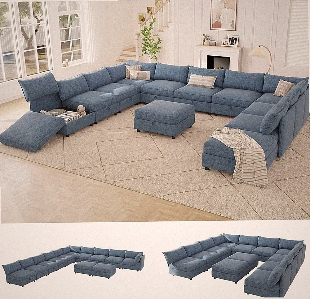 154.5'' Modular Sectional Sofa,Fsc Certified 12 Seater Sectional Sofa,Chenille M
