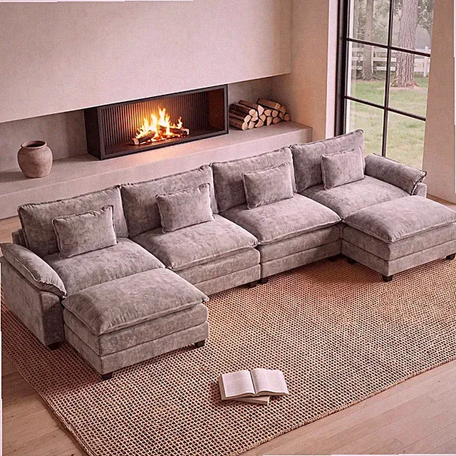 154" Modular Sectional Sofa, Comfy Deep Cloud Couch with Ottoman