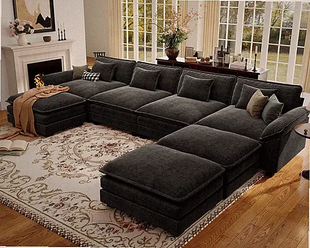 154" Oversized Modular Sectional Sofa, Comfy U-Shaped Cloud Couch W/ 3 Movable O