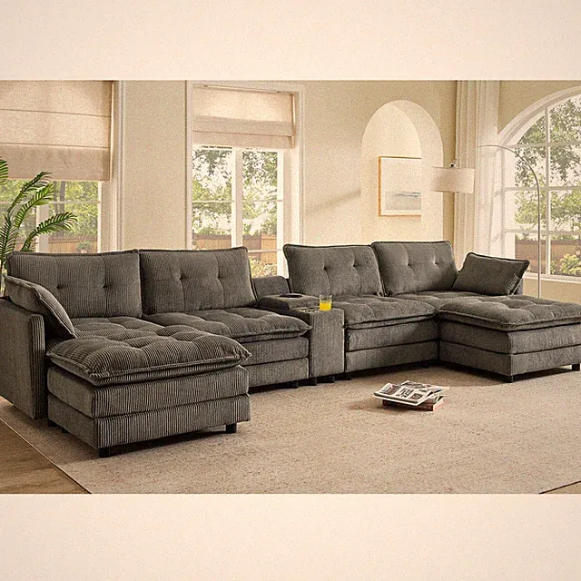 154" Sectional Cloud Sofa Couch with Ottomans, Modular U Shaped Couches for Livi