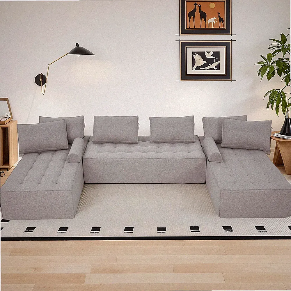 155 inch U Shaped Cloud Sectional Sofa Boneless Foam Low Profile No