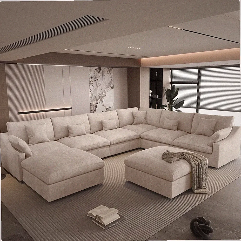 156" Cloud Modular Sectional Sofa Couch,U Shaped Couch with Ottoman,Down Filled