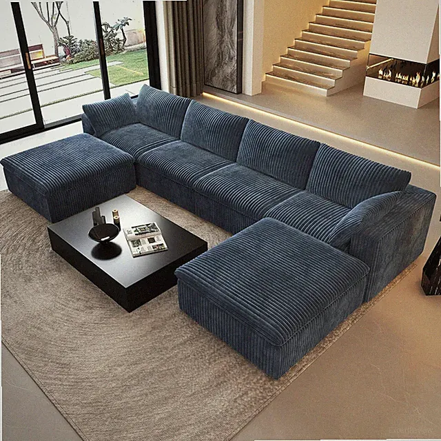 157.5" U Shaped Modern Sofa Modular Sectional Cloud Couch with 2 Ottoman,Deep Se