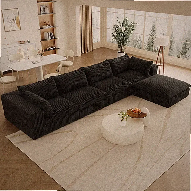 157.6'' L-Shaped Modular Cloud Couch Corduroy Sectional Sofas 4 Seater + Ottoman