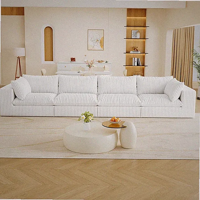 157" Comfy Corduroy 4 Seater Cloud Couch Modular Sectional Sofas with Deep Seat