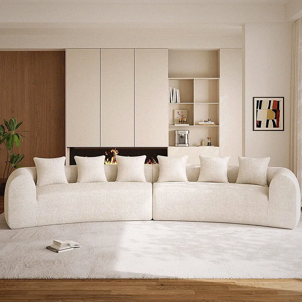 157" Oversized Curved Sectional Sofa, Chenille Cloud Couch, Beige