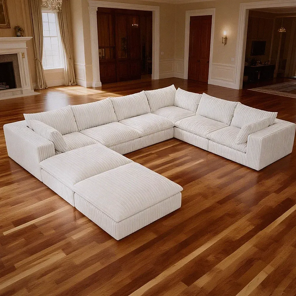 157" Sectional Couch 8-Seaters U Shaped Cloud Modular Corduroy Sofa with Ottoman