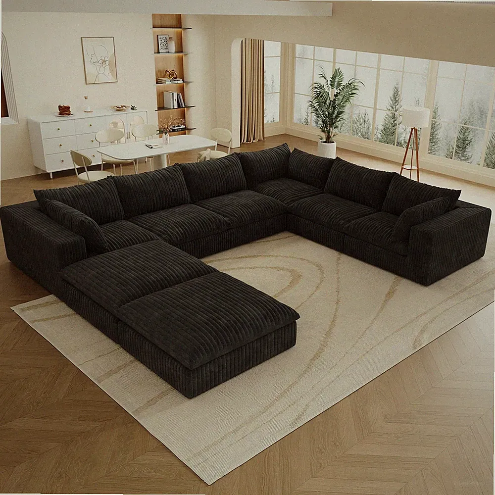 157'' U Shape 8 Seater Cloud Modular Sectional Sofas Corduroy Couch with Ottoman