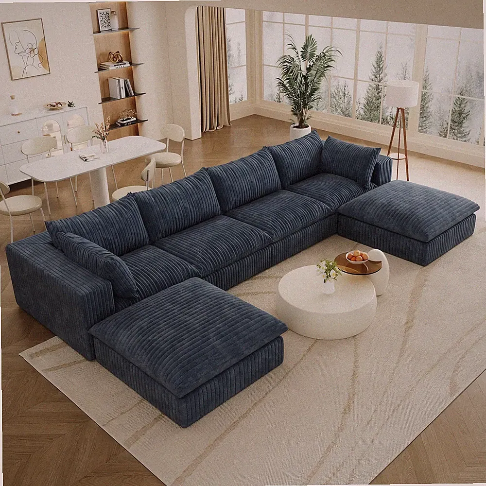 157'' U Shape Modular Couches Corduroy Sectional Cloud Sofa 4 Seater + 2 Ottoman