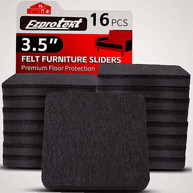 16 PCS 3.5 Inch Black Felt Furniture Moving Sliders for Hardwood Floors Kit Set