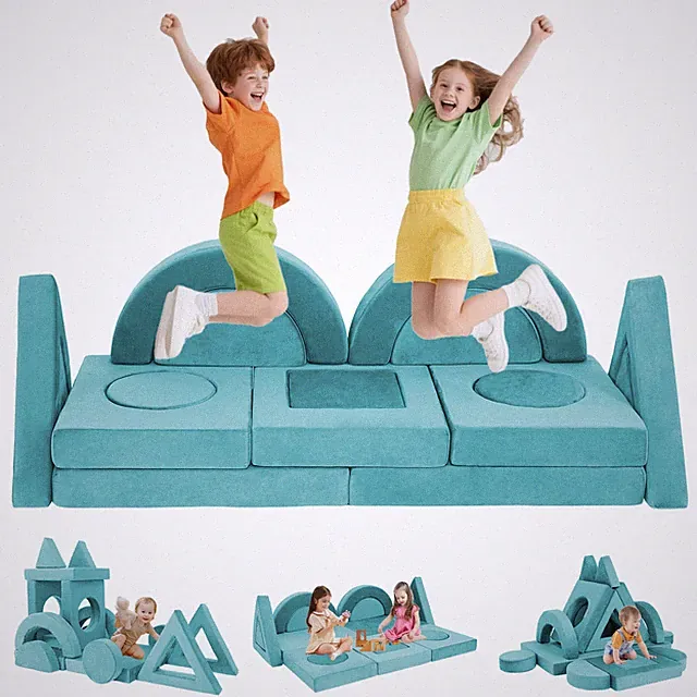 16 PCS Modular Kids Play Couch, Convertible Foam Toddler Sofa Bed with Washable