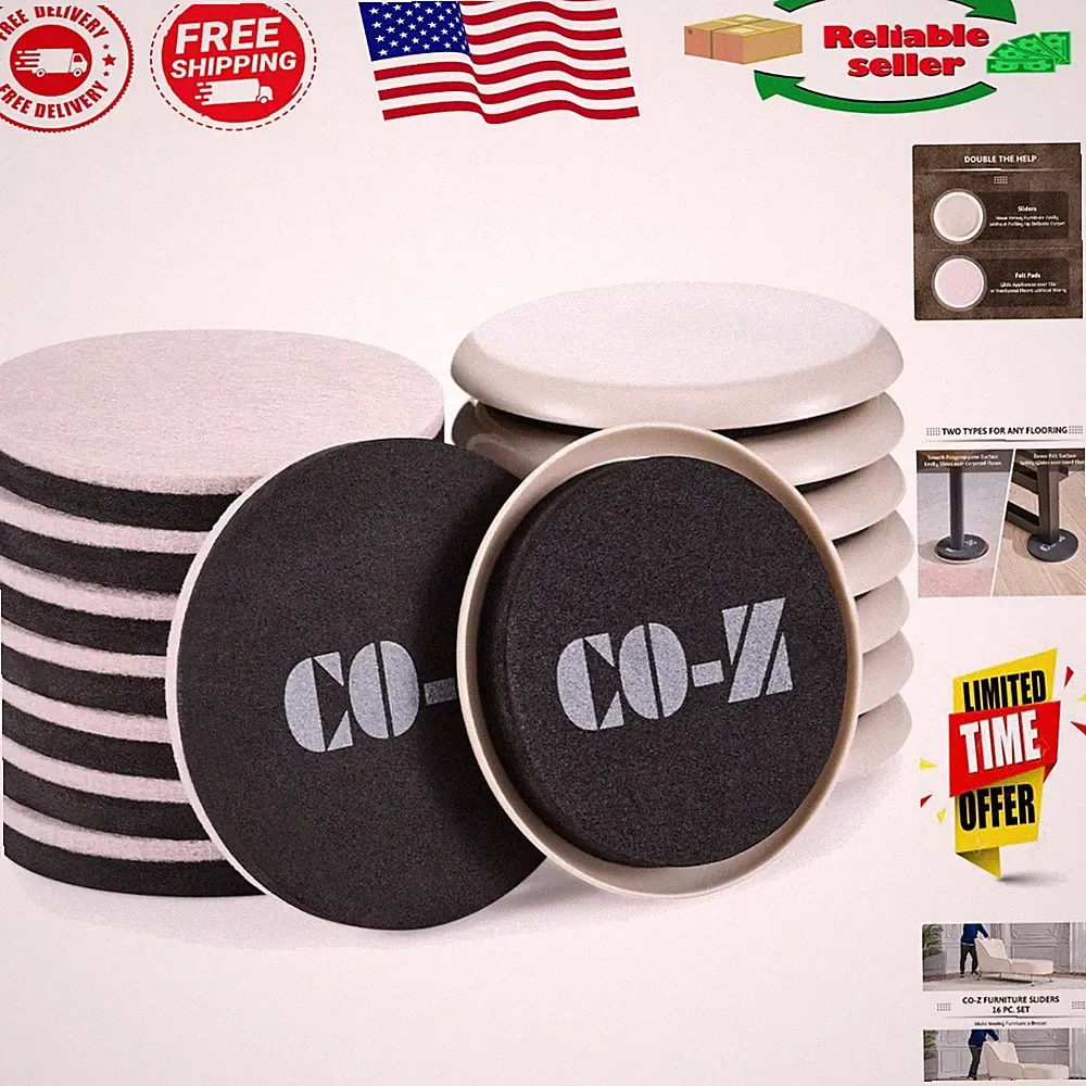 16-Piece Felt Furniture Sliders - 3.5" Heavy-Duty Gliders for Home Protection