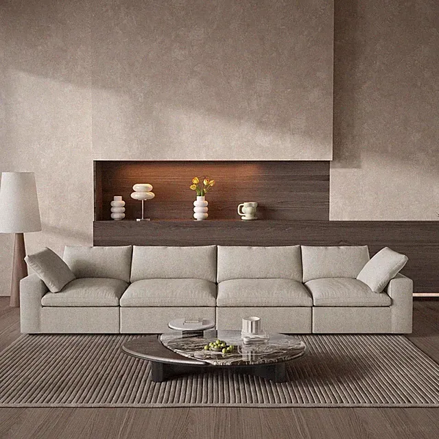 160.6" Cloud Modular Sectional Sofa with Thick Cushion, Wide 4-Seater Minimalist