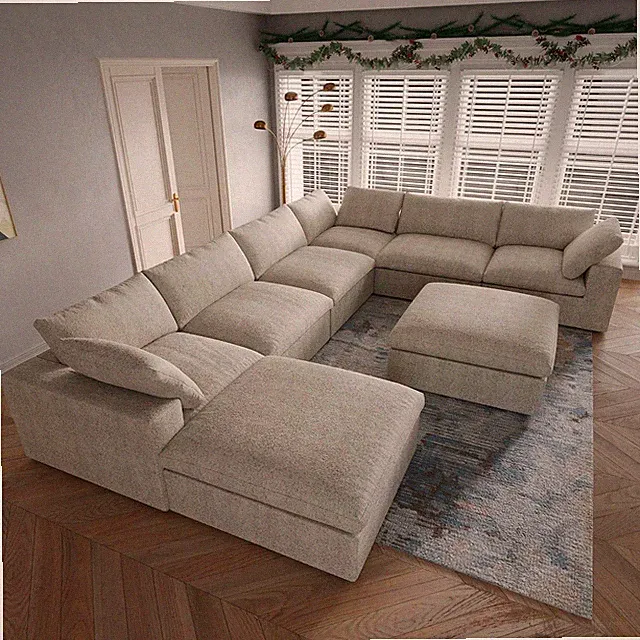 160" Cloud Sectional Couch, Overzised down Filled Comfy Couch, 8 Seater Converti