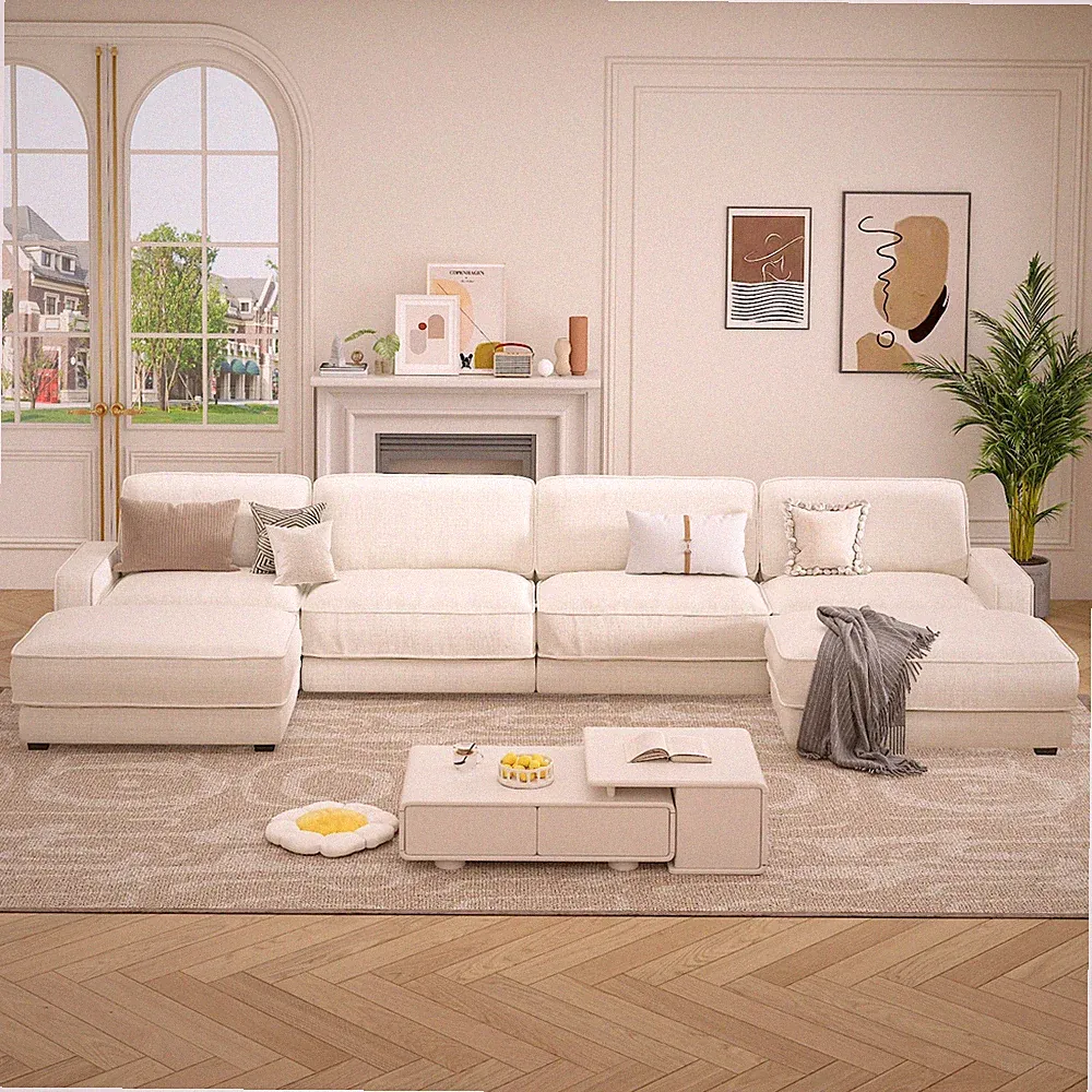 160" Oversized Cloud Sectional Sofa Corduroy U Shape Chaise Living Room Couch