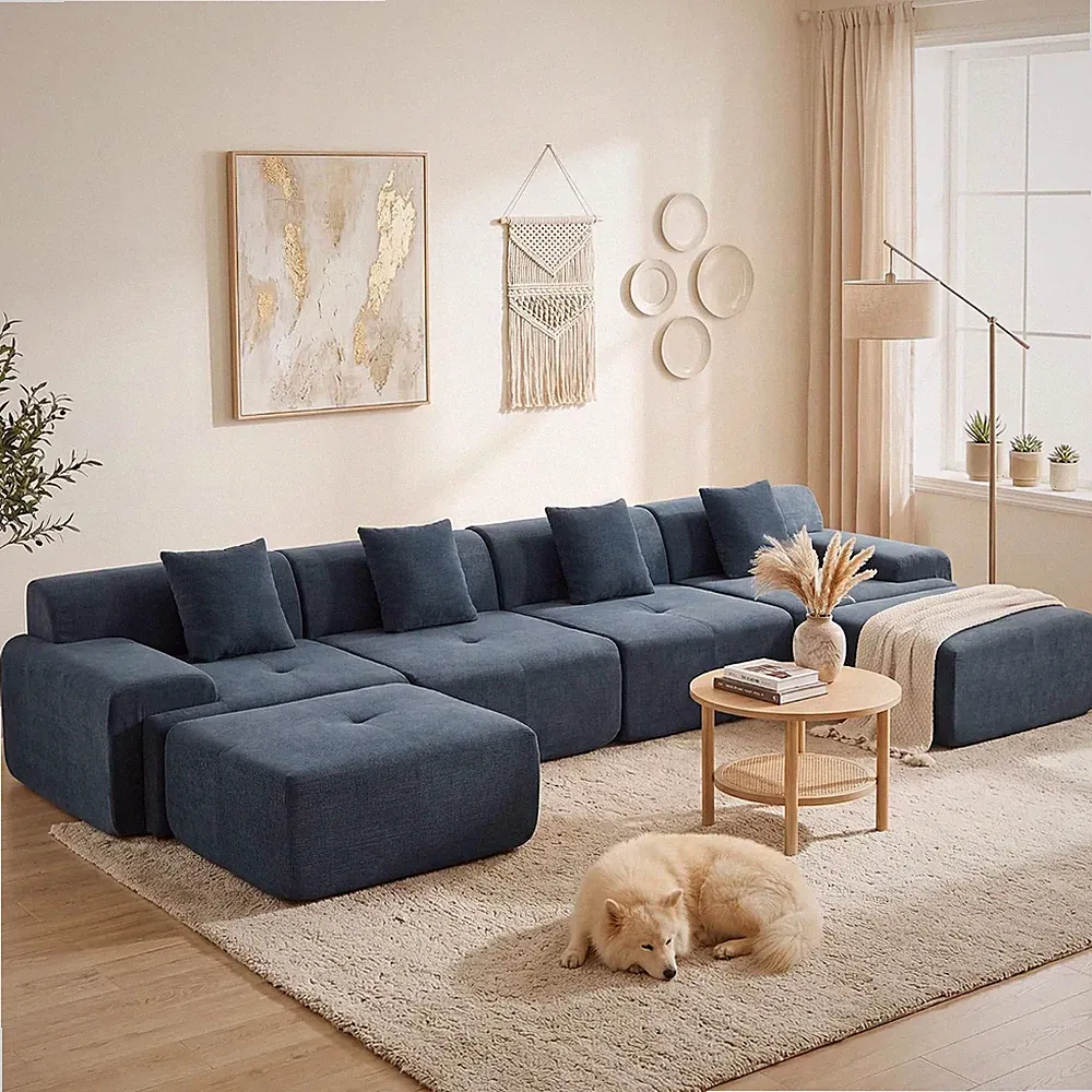 160" U Shaped Boneless Modular Sectional Sofa, Oversized 6-Seater Full Foam Clou