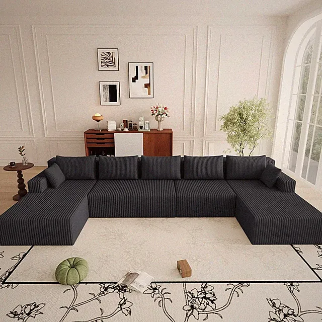 160" U Shaped Cloud Couch, Oversized Modular Sectional Sofa for Living Room