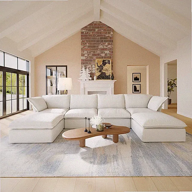 163" U-Shaped Convertible Modular Sectional Sofa, down Filled Comfort Overstuffe