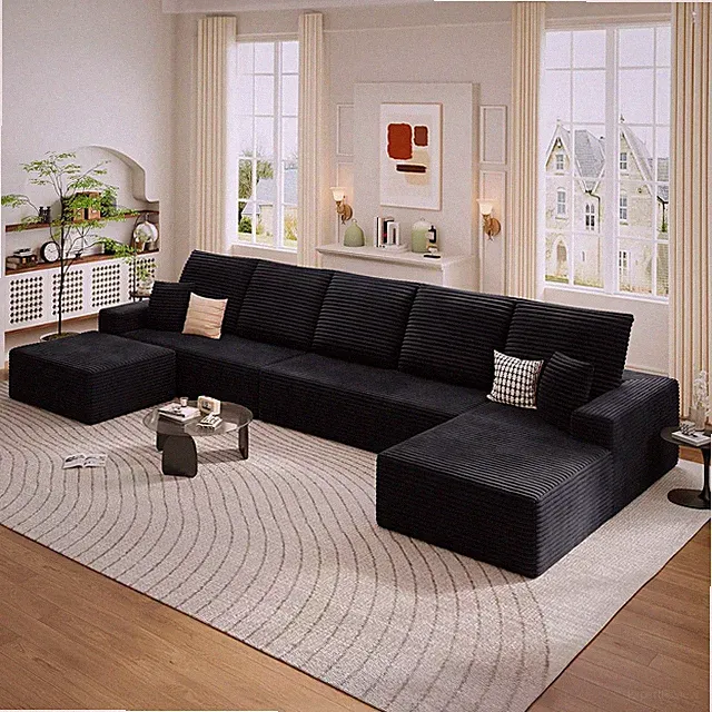 166.9" Cloud Sectional Couch with U-Shaped Chaise, Corduroy Sectional Sofa with