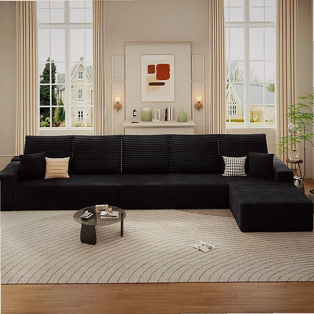 166.9" Modular Sectional Sofa, Modern Corduroy L Shaped Cloud Couch with Chaise