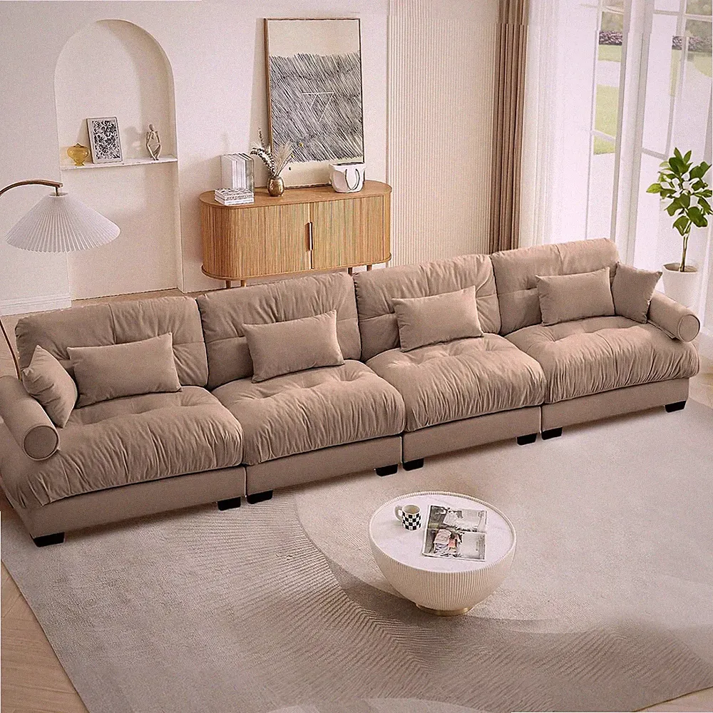166" Modular Sectional Sofa,4 Seat Convertible Cloud Velvet Memory Foam Couch wi