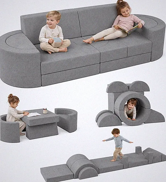 16pcs Modular Kids Play Couch 1000+DIY Convertible Sectional Sofa Grey