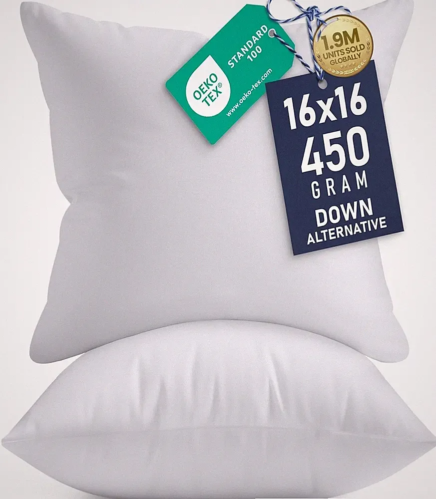 16x16 Pillow Inserts Set of 2 White – Indoor Decorative Throw Pillows Bed Sofa