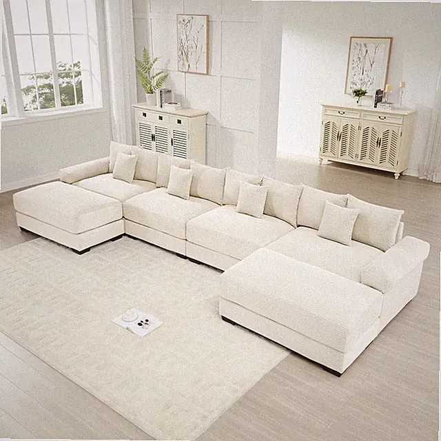 170 Inch Oversized Cloud Modular U-Shaped Sectional Sofa with Ottoman Cream