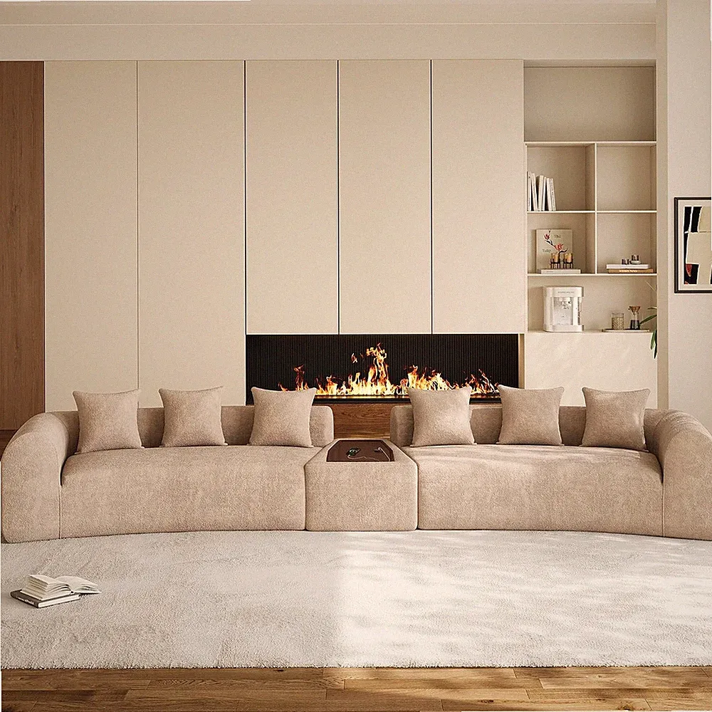 177" Oversized Curved Sectional Sofa, Chenille Cloud Couch, Camel