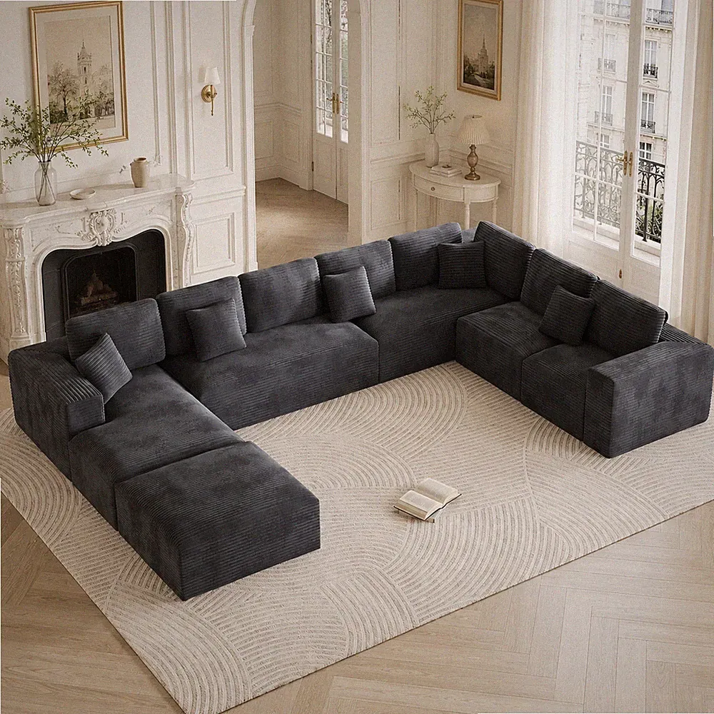 178" Oversized U Shaped Modular Sectional Sofa Corduroy Deep Seat Cloud Couch