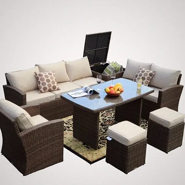 179.85 X 31.89 32.68 Brown 7Piece Steel Outdoor Sectional Sofa Set With Ottomans