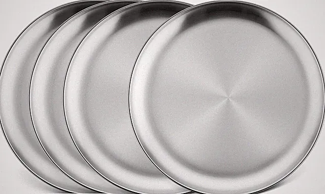 18/8 Stainless Steel Plates, 4-Piece Metal 304 Dinner Dishes for Kids Children T