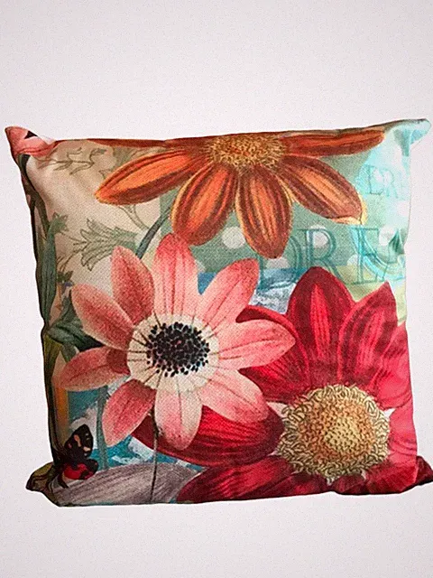 18" Square Throw Pillow and Insert Bright Floral Design Flower "DREAM"