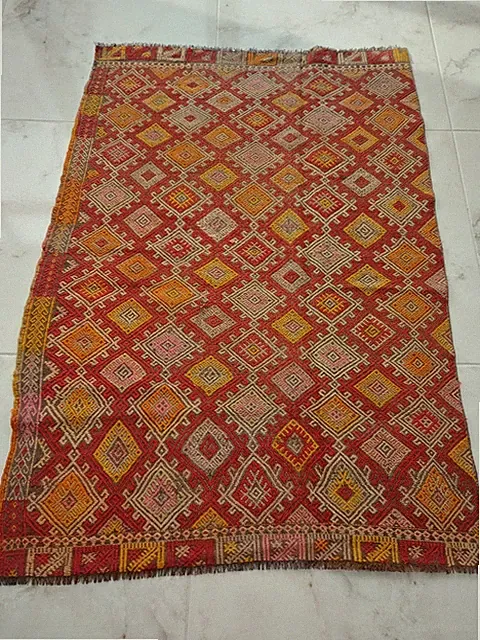 1850s Handwoven Real Antique Carpet Rug Fragment Multicolor Historical Rug fine