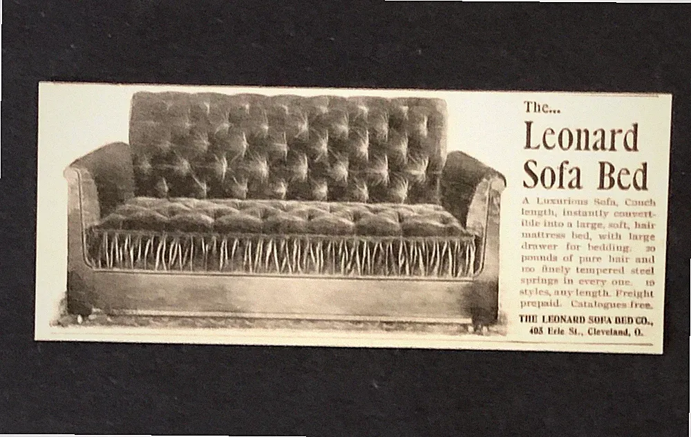 1898 Leonard Sofa Bed Advertisement Victorian Hair Mattress Couch Antique Print
