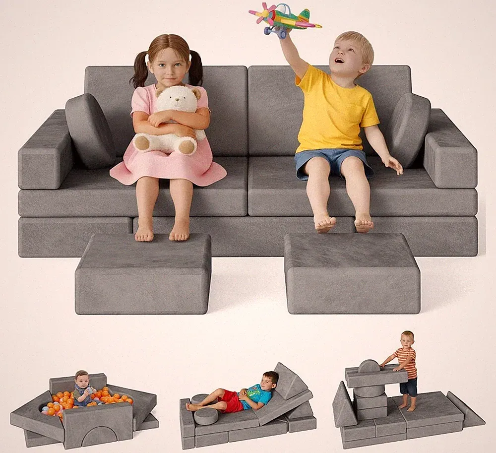 18Pcs Play Couch for Kids,Modular Kids Play Couch for Playroom Bedroom Living Ro
