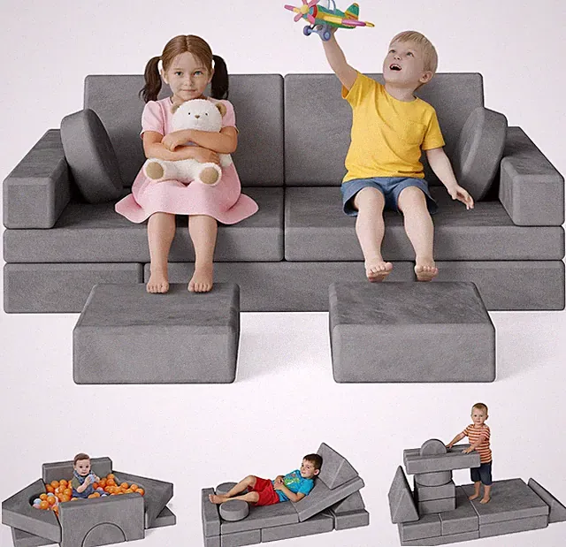 18Pcs Play Couch for Kids Modular Play Couch Multifunctional Convertible Sofa