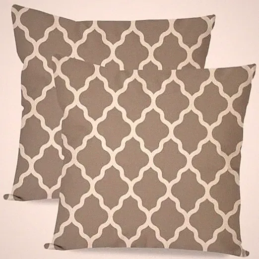 18x18 Outdoor Throw Pillow Covers Set of 18" x 18" (Pack of 2) Taupe Trellis