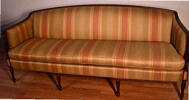1910 Antique Hickory English Sheraton Mahogany & Maple inlay spring-seat Sofa