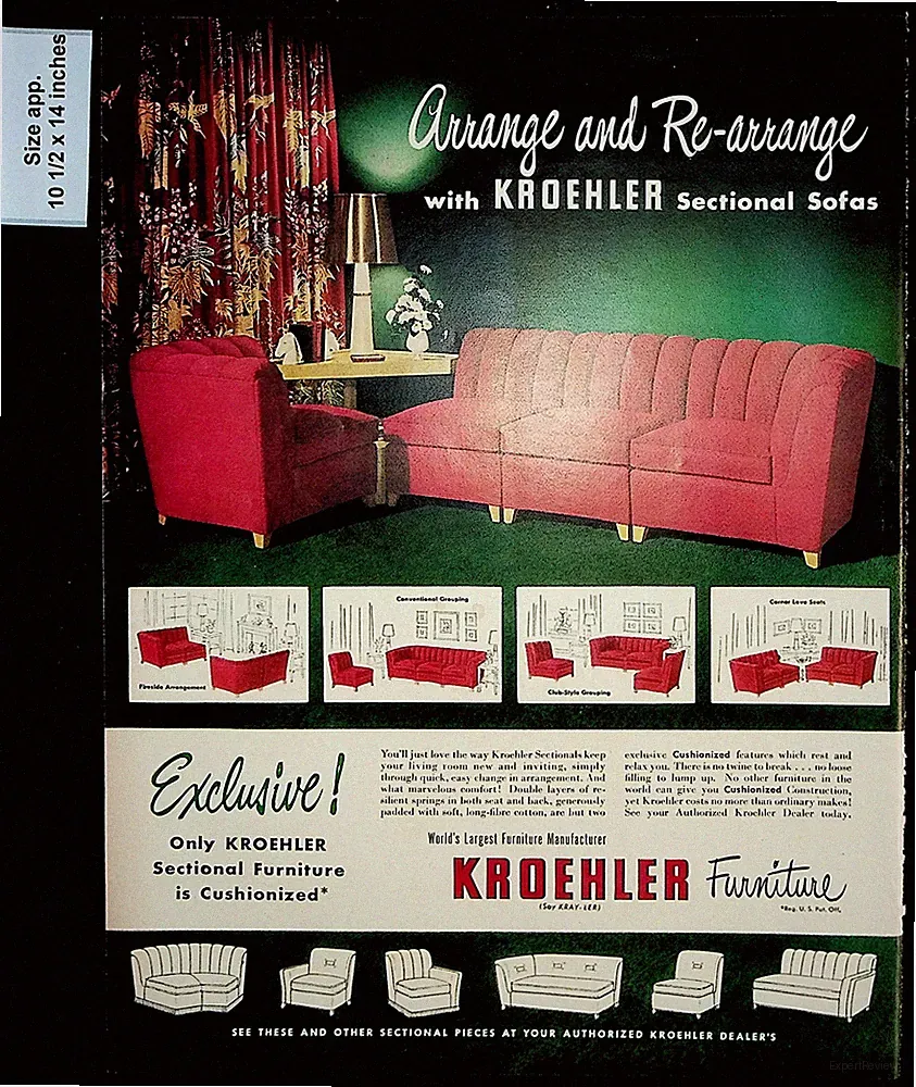 1948 Kroehler Furniture Sectional Sofas Set Living Room Vintage Print Ad 28203
